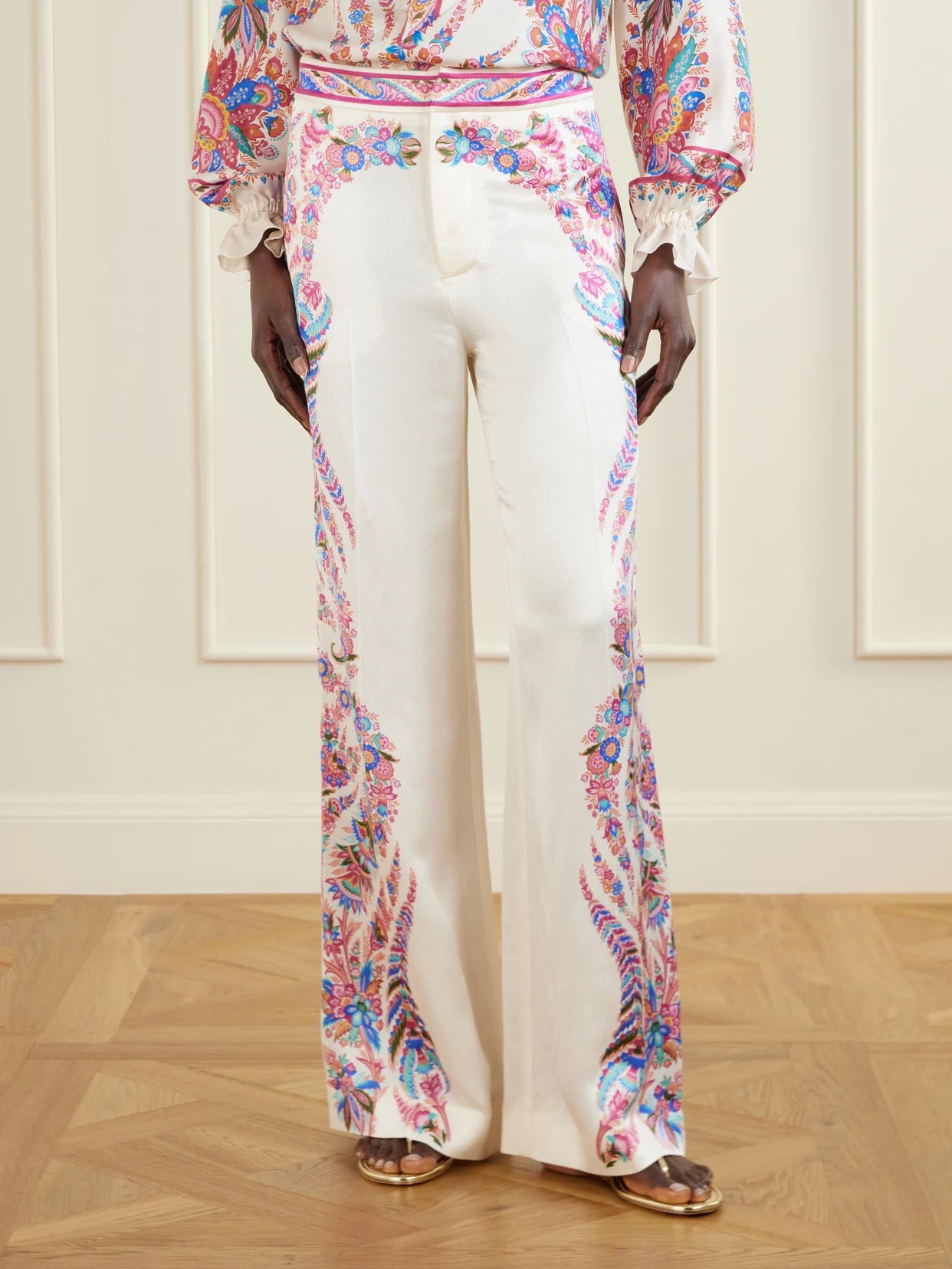 Floral-print Crepe Wide-leg Pants