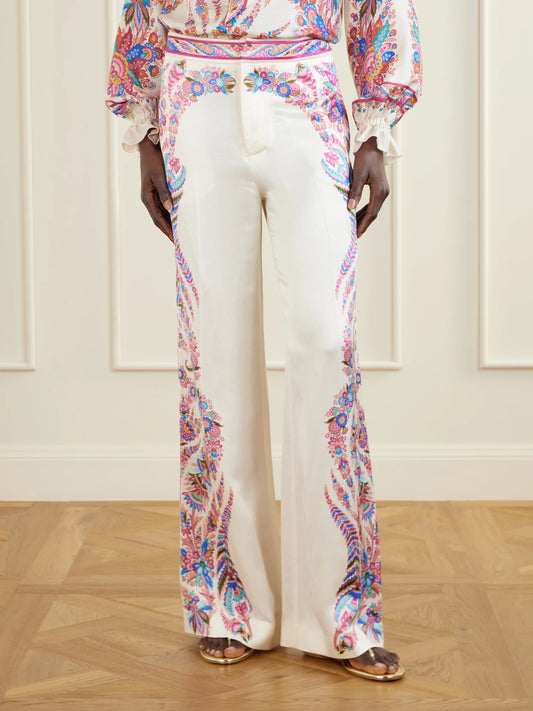 Floral-print Crepe Wide-leg Pants