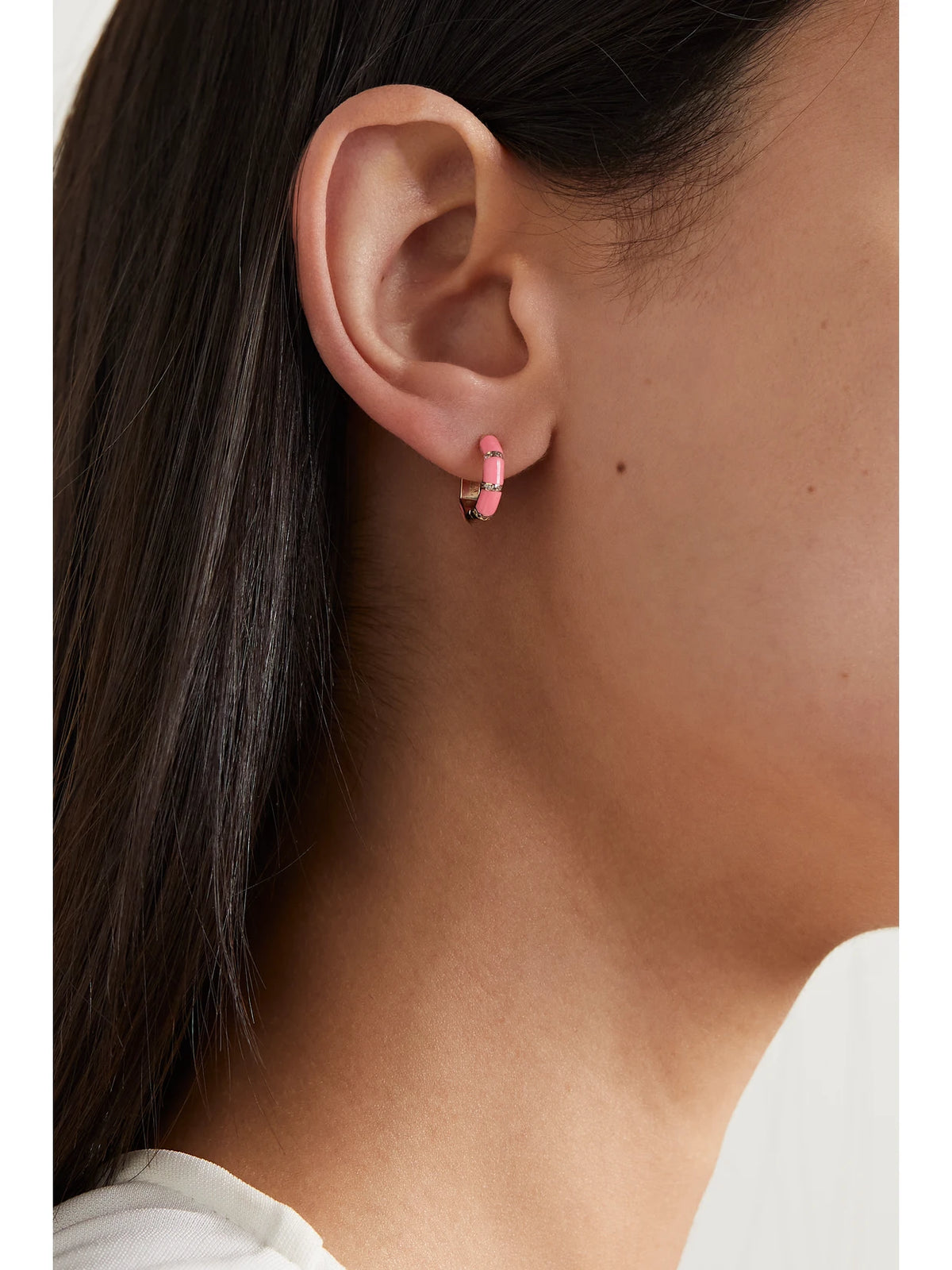 Image of Earrings. Product name - Bamboo 18-karat Gold, Enamel And Diamond Hoop Earrings in Multi colour by brand - L'Atelier Nawbar