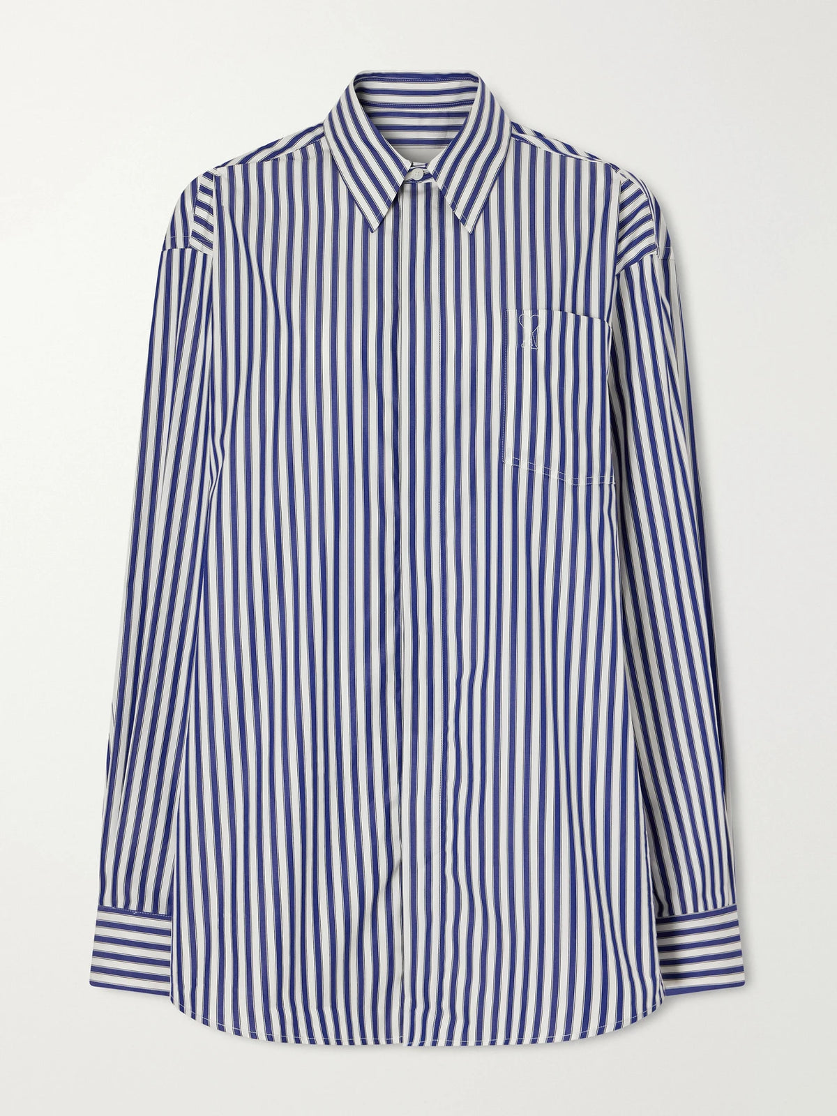 AMI PARIS Logo-embroidered Striped Cotton-poplin Shirt
