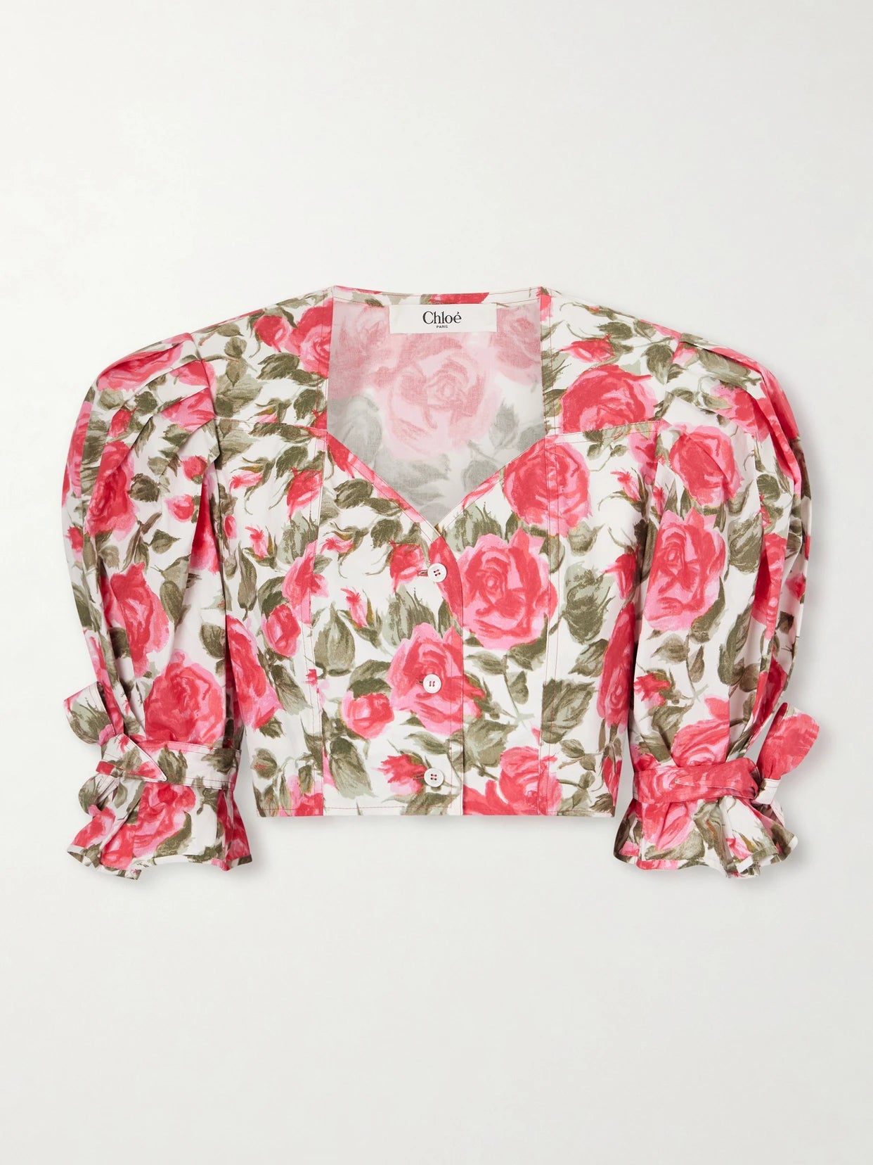 Cropped Floral-print Cotton-poplin Top