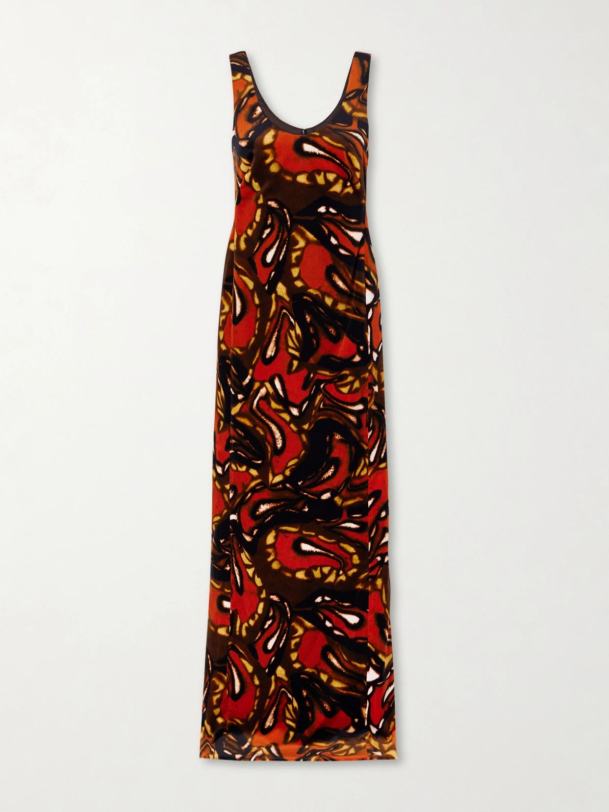 Image of Dresses. Product name - Printed Cotton-blend Velvet Maxi Dress in Brown colour by brand - Dries Van Noten