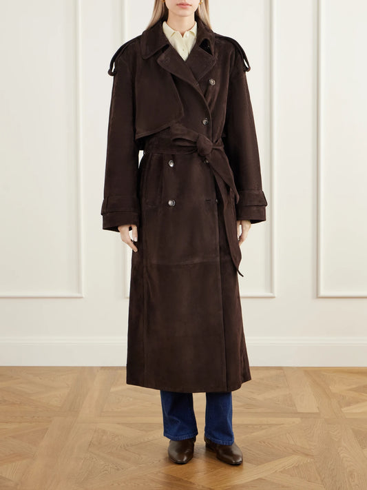 Almada Sienna Paneled Suede Trench Coat