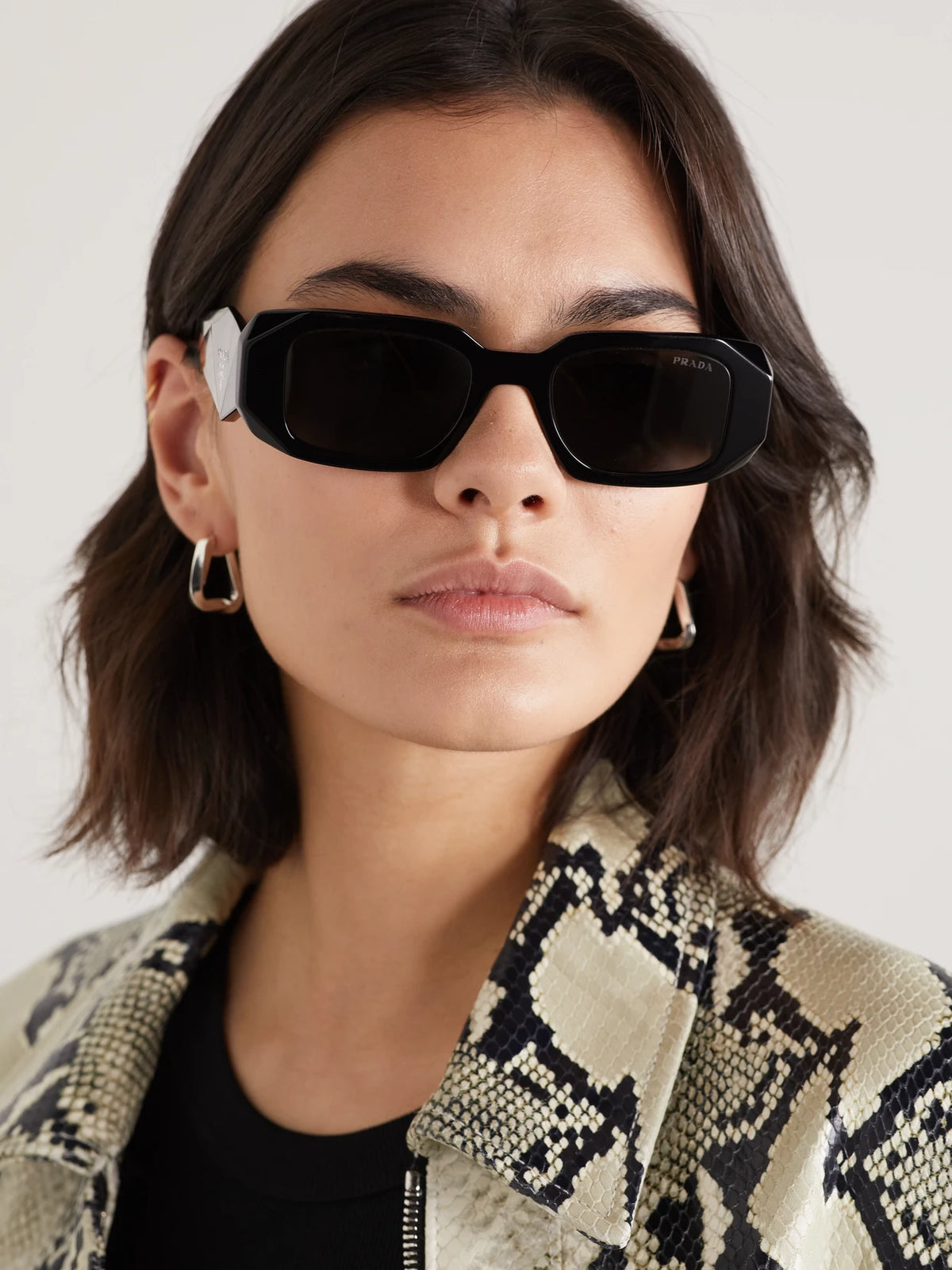 Image of Sunglasses. Product name - Square-frame Acetate Sunglasses in Black colour by brand - Prada Eyewear