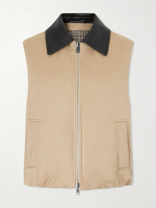 Image of Coats & Jackets. Product name - Reversible Checked Padded Cotton And Linen Gilet in Gray colour by brand - Brunello Cucinelli
