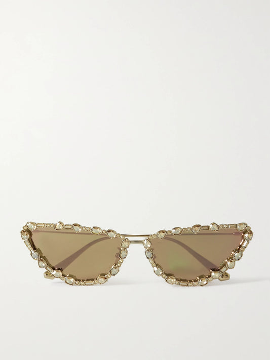 Missdior B1u Cat-eye Crystal-embellished Gold-tone Sunglasses