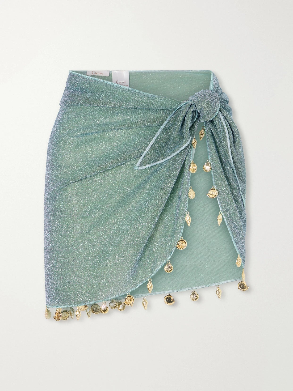 Image of Swimwear. Product name - Lumière Embellished Lurex Pareo in Jade colour by brand - Oséree