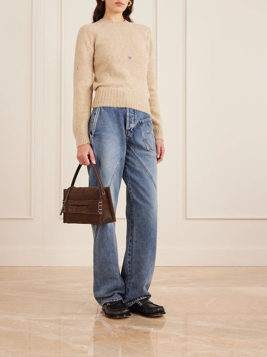 Image of Bags. Product name - Loafer Suede Shoulder Bag in Brown colour by brand - JW Anderson