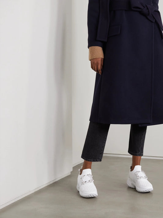 Viv Run Crystal-embellished Mesh And Leather Slip-on Sneakers