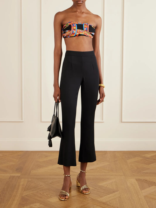 Image of a model wearing Tops. Product name - Carretto Printed Organza Bandeau Top in Black colour by brand - Dolce & Gabbana