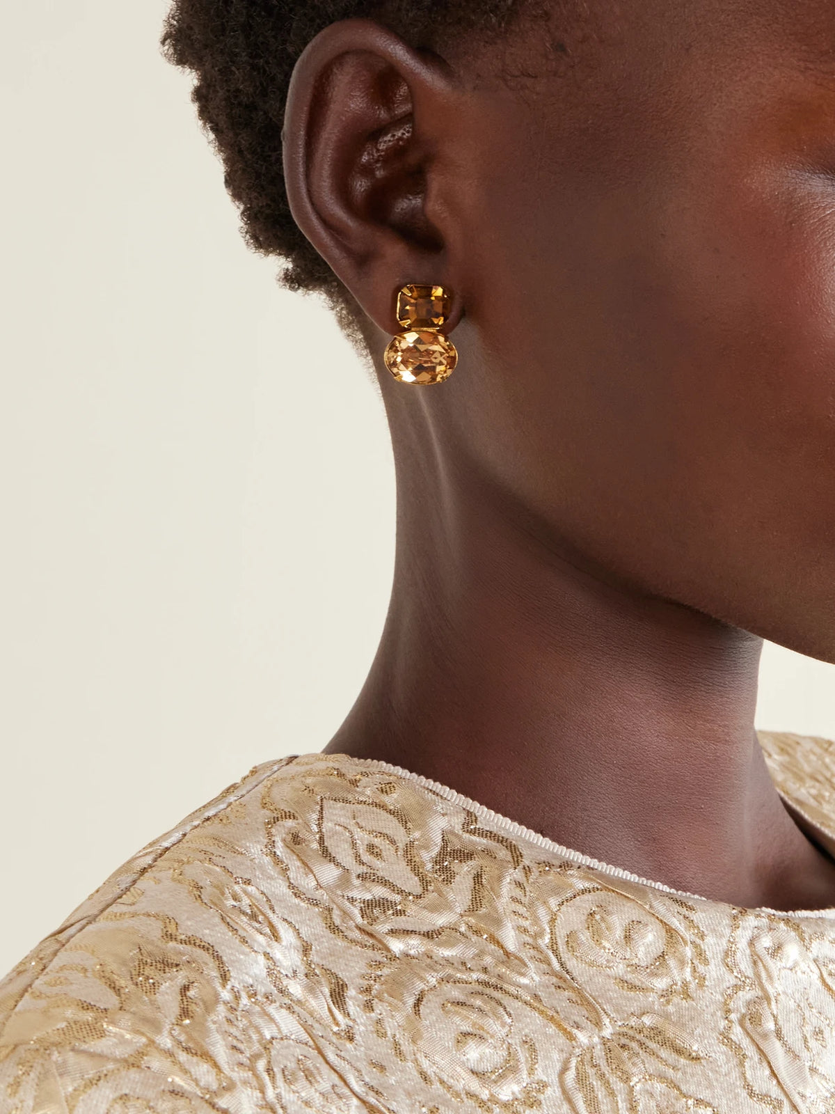 Image of Earrings. Product name - Maureen Gold-tone Crystal Earrings in Bronze colour by brand - Jennifer Behr