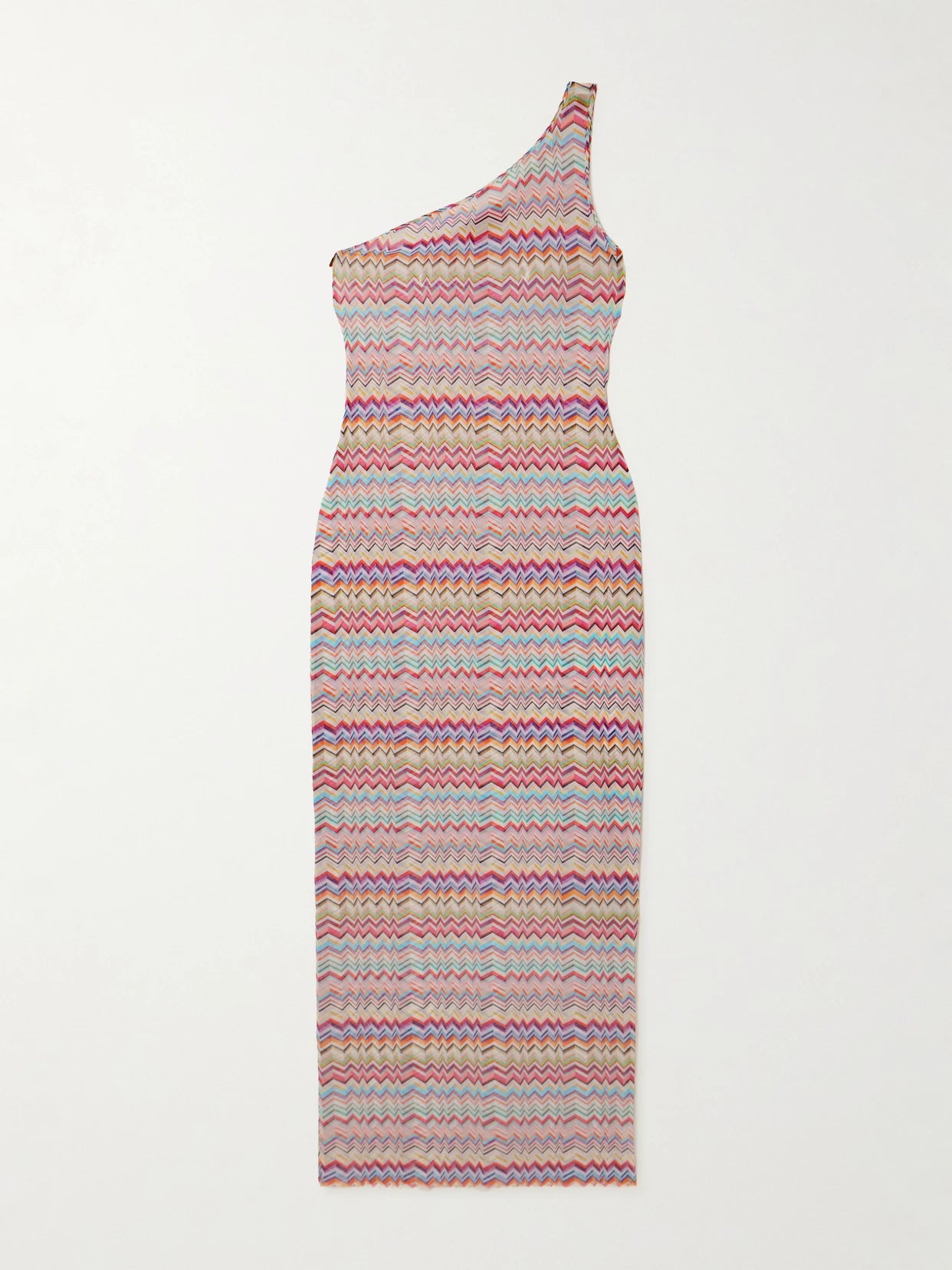 One-shoulder Striped Stretch-mesh Coverup