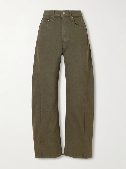 Image of Jeans. Product name - The Half Pipe Flood High-rise Wide-leg Jeans in Army green colour by brand - Mother