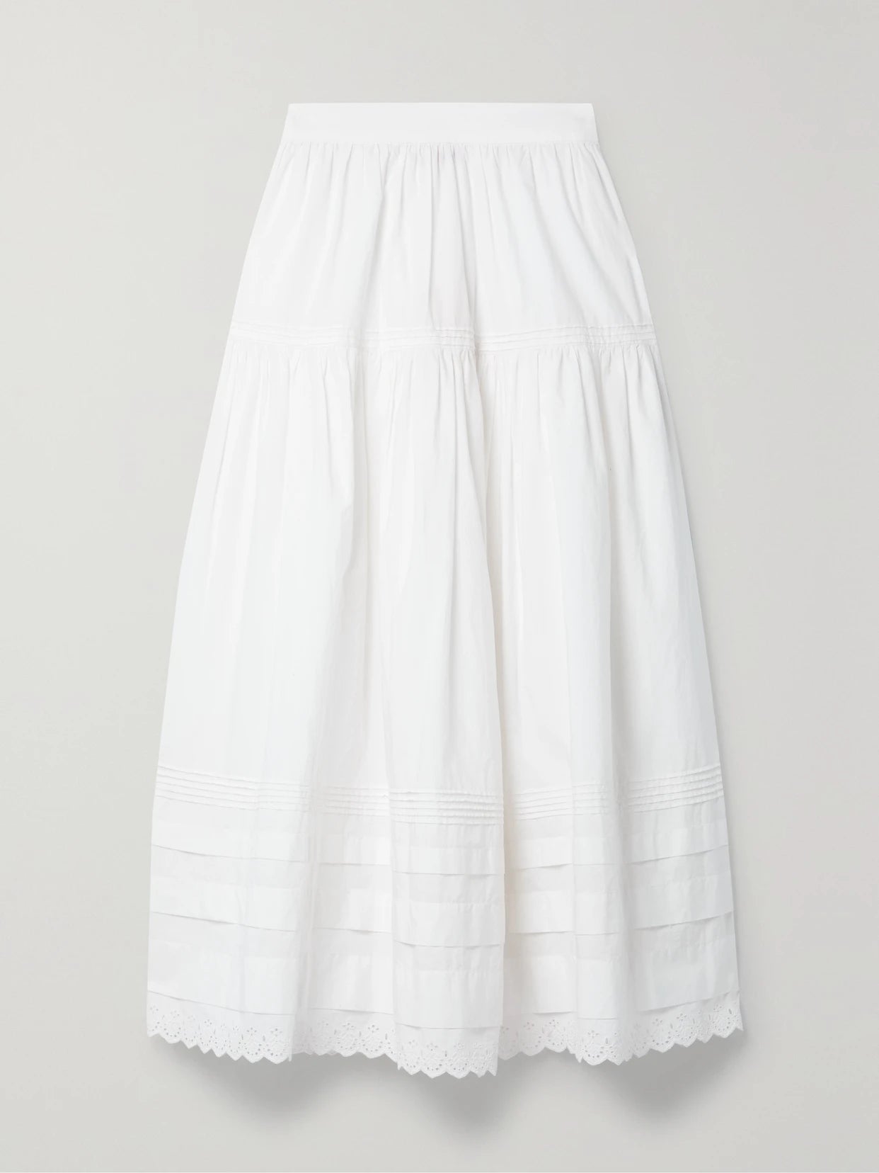 Sebastiane Broderie Anglaise-trimmed Organic Cotton-poplin Midi Skirt