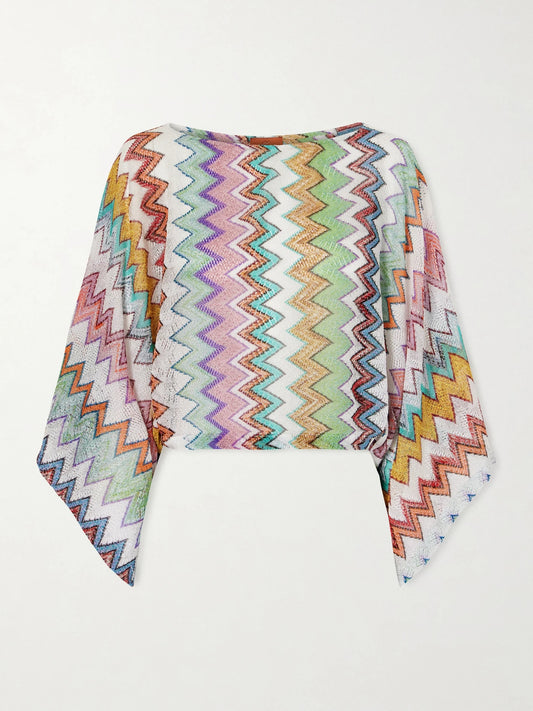 Image of Blouses. Product name - Striped Metallic Crochet-knit Blouse in White colour by brand - Missoni