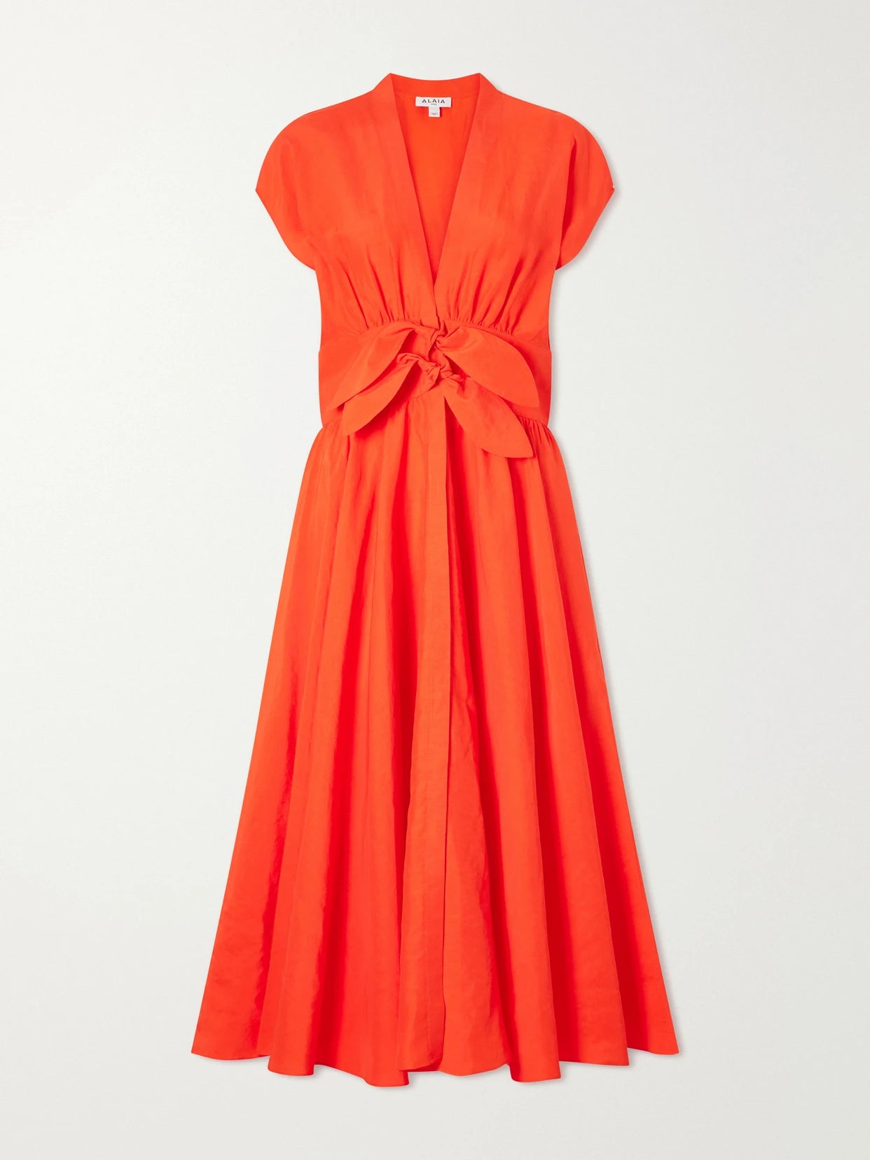 Image of Dresses. Product name - Knotted Linen-blend Midi Dress in Red colour by brand - Alaïa
