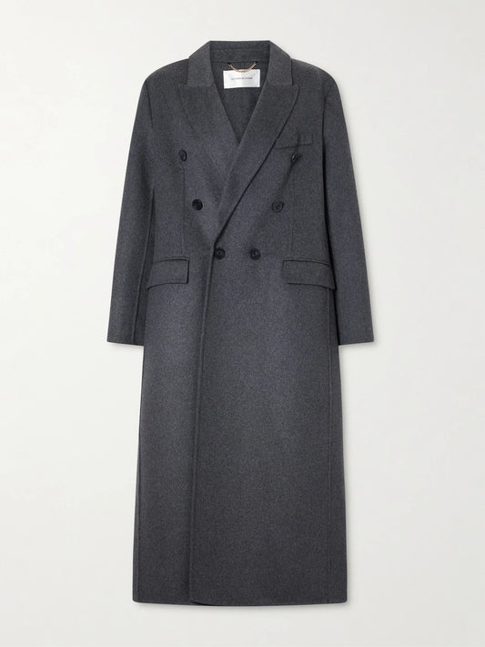Image of Coats & Jackets. Product name - Double-breasted Wool-blend Long Coat in Dark gray colour by brand - Victoria Beckham