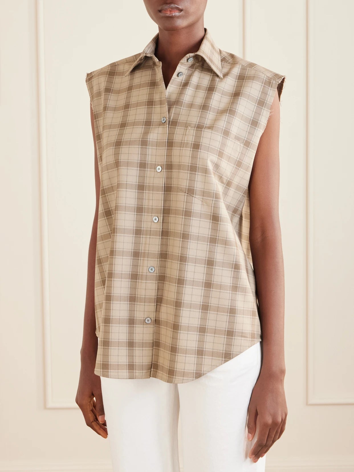 Sinora Sleeveless Checked Wool Shirt