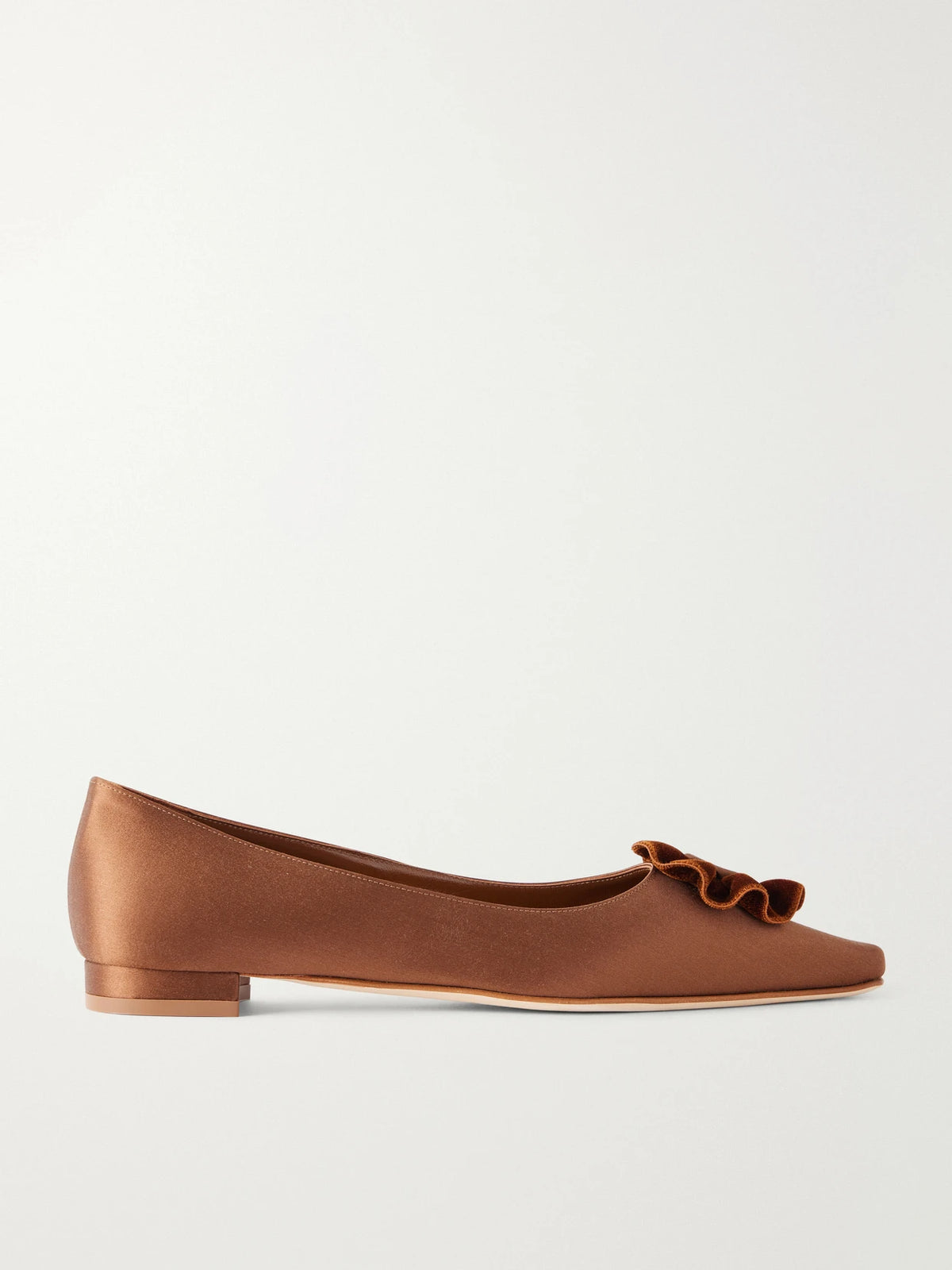 Manolo Blahnik Fortanflat 10 Floral-appliquéd Velvet-trimmed Satin Flats