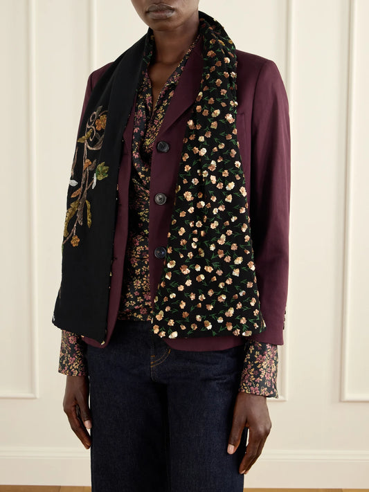 Dries Van Noten Sequin-embellished Embroidered Crepe Scarf