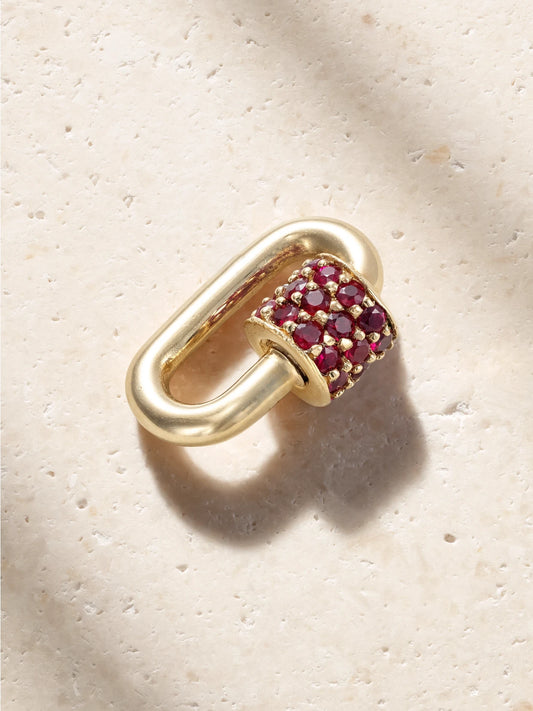 Marla Aaron Stoned Chubby Babylock 14-karat Gold Ruby Pendant