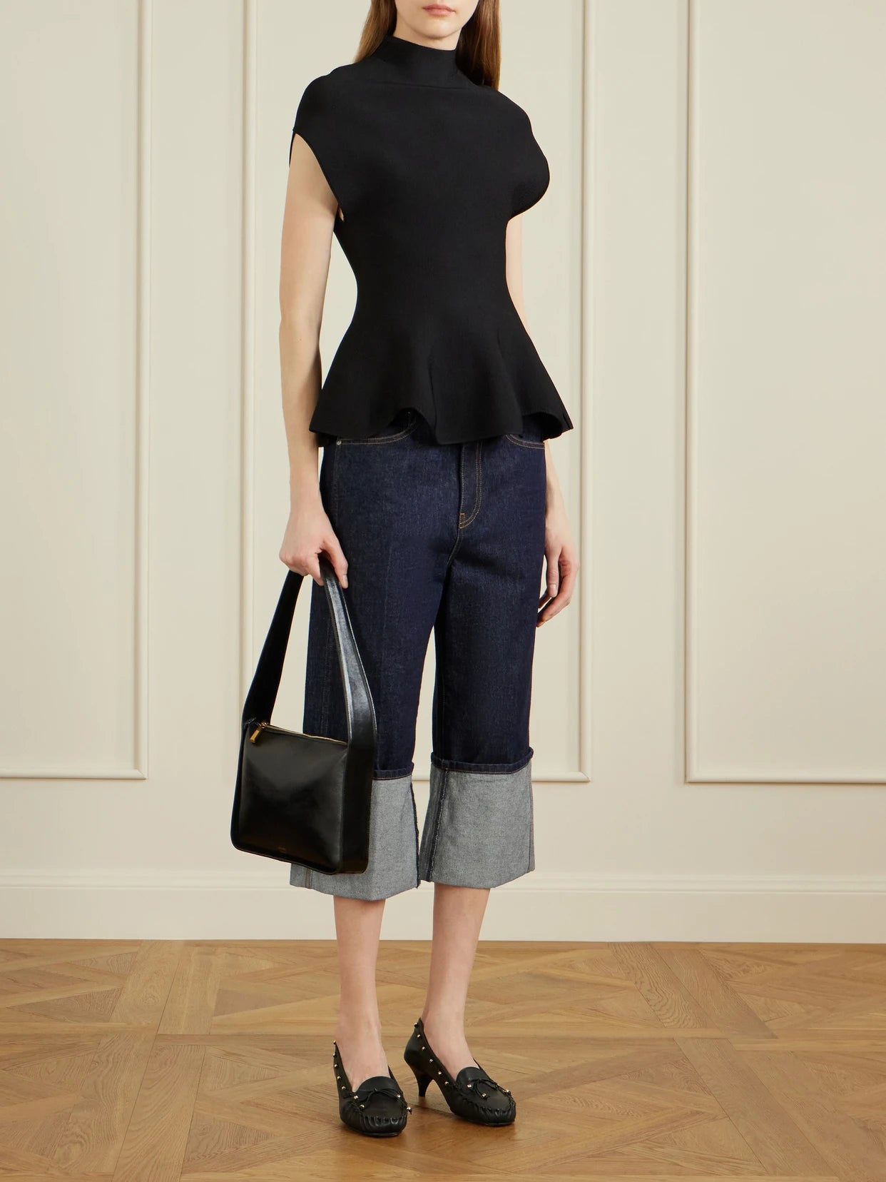 Image of Jeans. Product name - Boyle Cropped Low-rise Jeans in Dark denim colour by brand - KHAITE