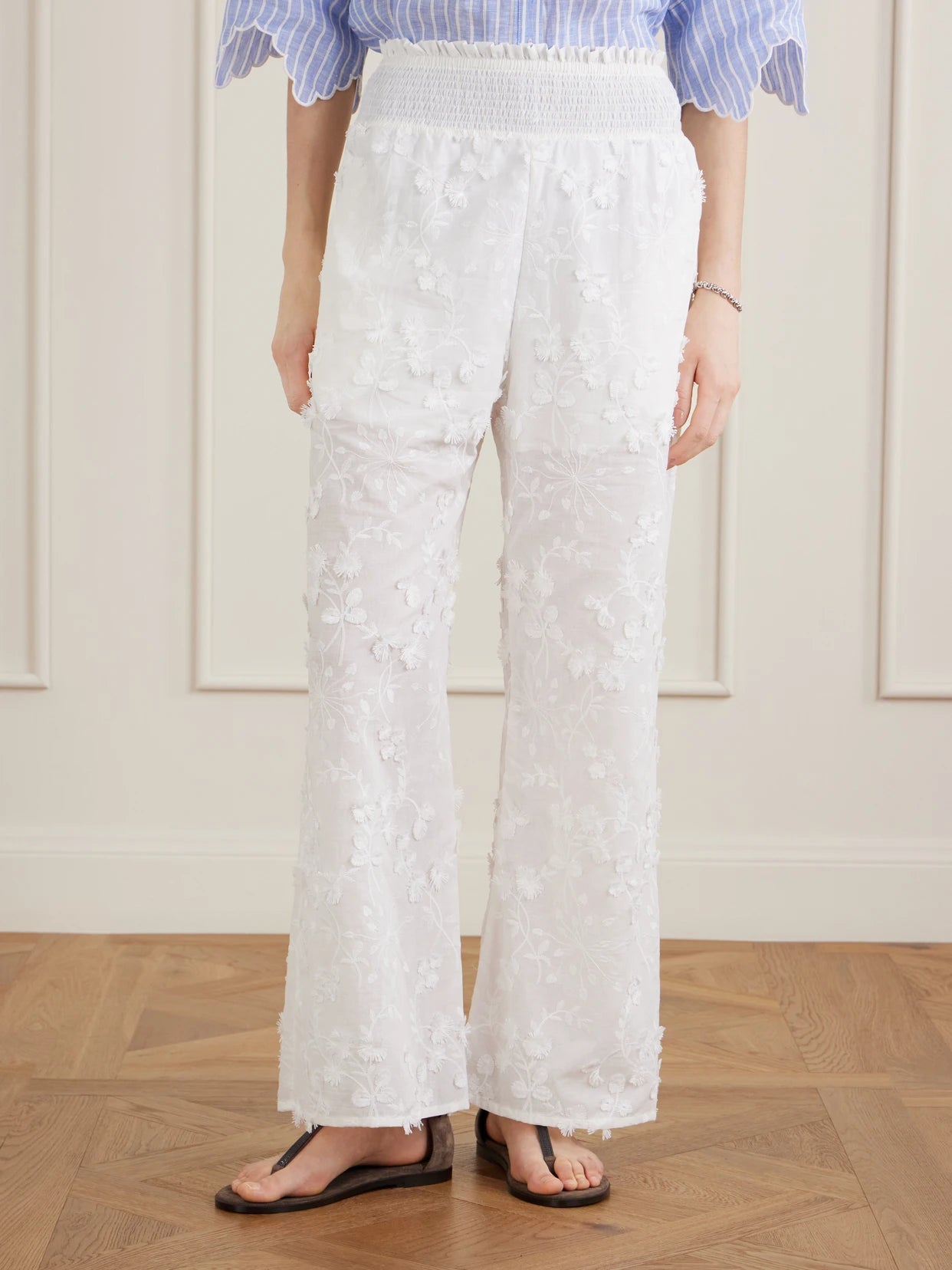 Speranza Embroidered Fil-coupé Cotton Straight-leg Pants