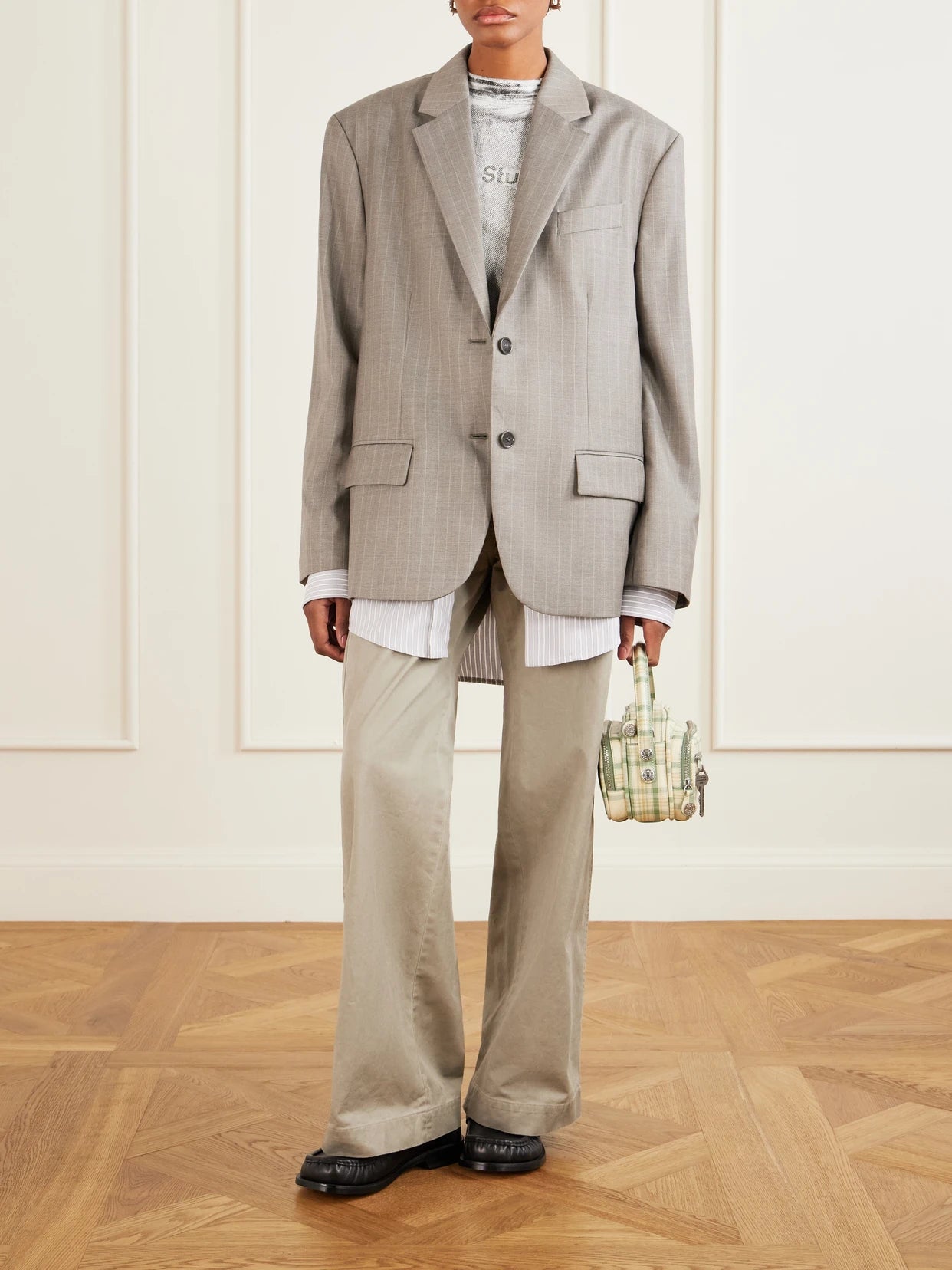 Image of Coats & Jackets. Product name - Julago Mels Pinstripe Wool Blazer in Gray colour by brand - Acne Studios