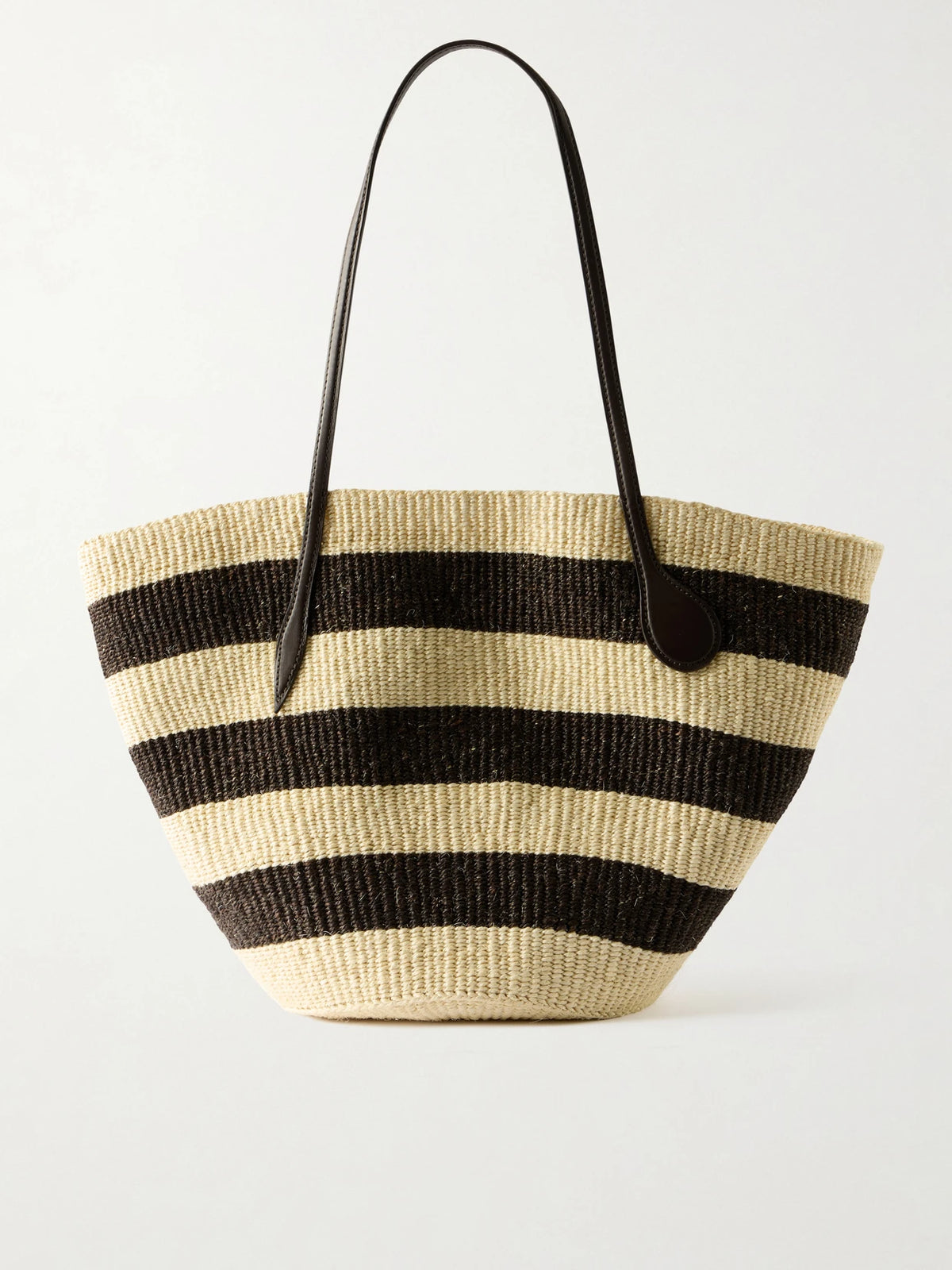 Leather-trimmed Striped Sisal Tote