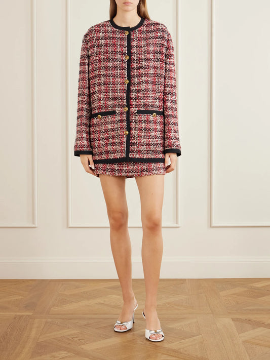 Image of Coats & Jackets. Product name - Wool-blend Bouclé Tweed Jacket in Multi colour by brand - Versace
