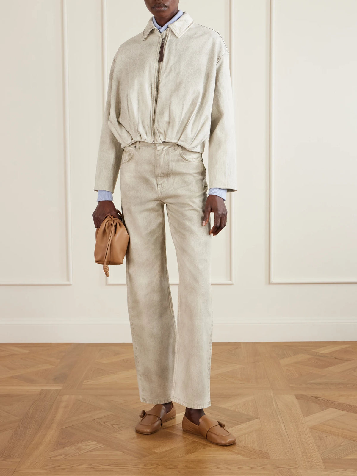 Image of Flats. Product name - Toggle Leather Loafers in Tan colour by brand - LOEWE