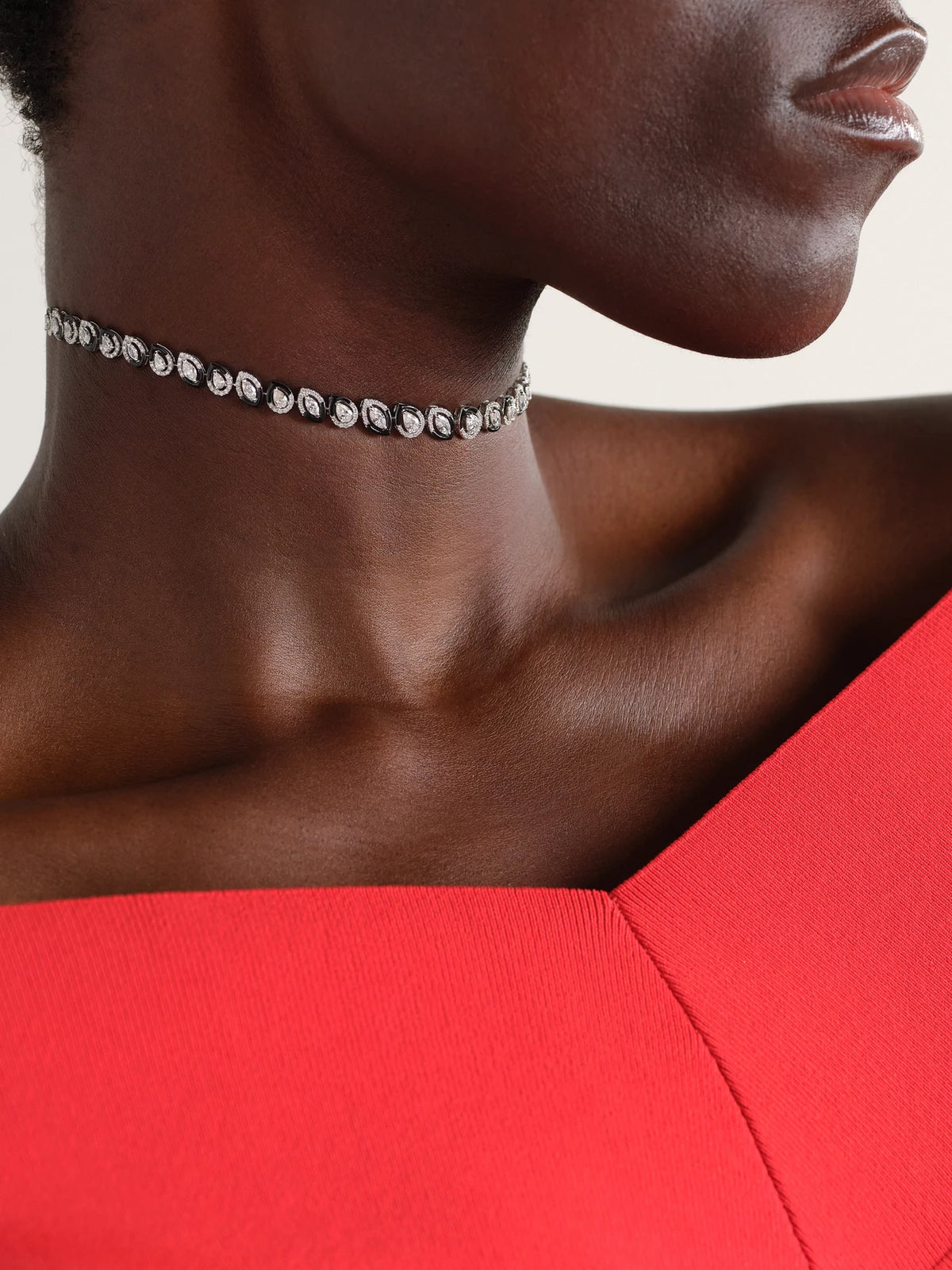 Image of Necklaces. Product name - 18-karat White Gold, Diamond And Enamel Choker in Black colour by brand - Kamyen