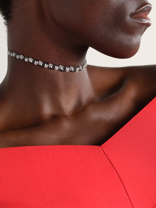 Image of Necklaces. Product name - 18-karat White Gold, Diamond And Enamel Choker in Black colour by brand - Kamyen