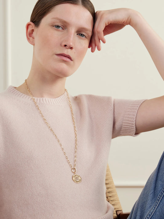 Image of Necklaces. Product name - Porte Bonheur 14-karat Gold, Morganite And Diamond Necklace in Multi colour by brand - Marlo Laz