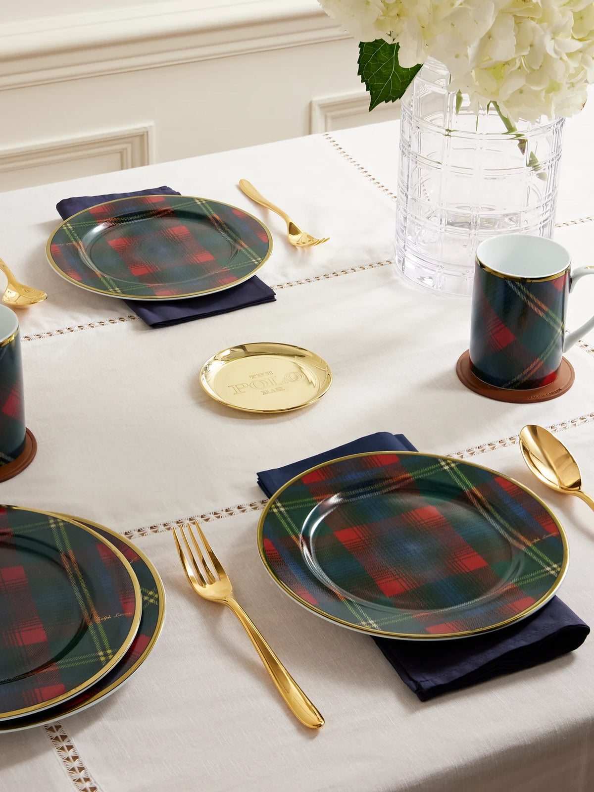 Image of Tableware. Product name - Alexander Gold-tone Printed Porcelain Gift Set in Green colour by brand - Ralph Lauren Home
