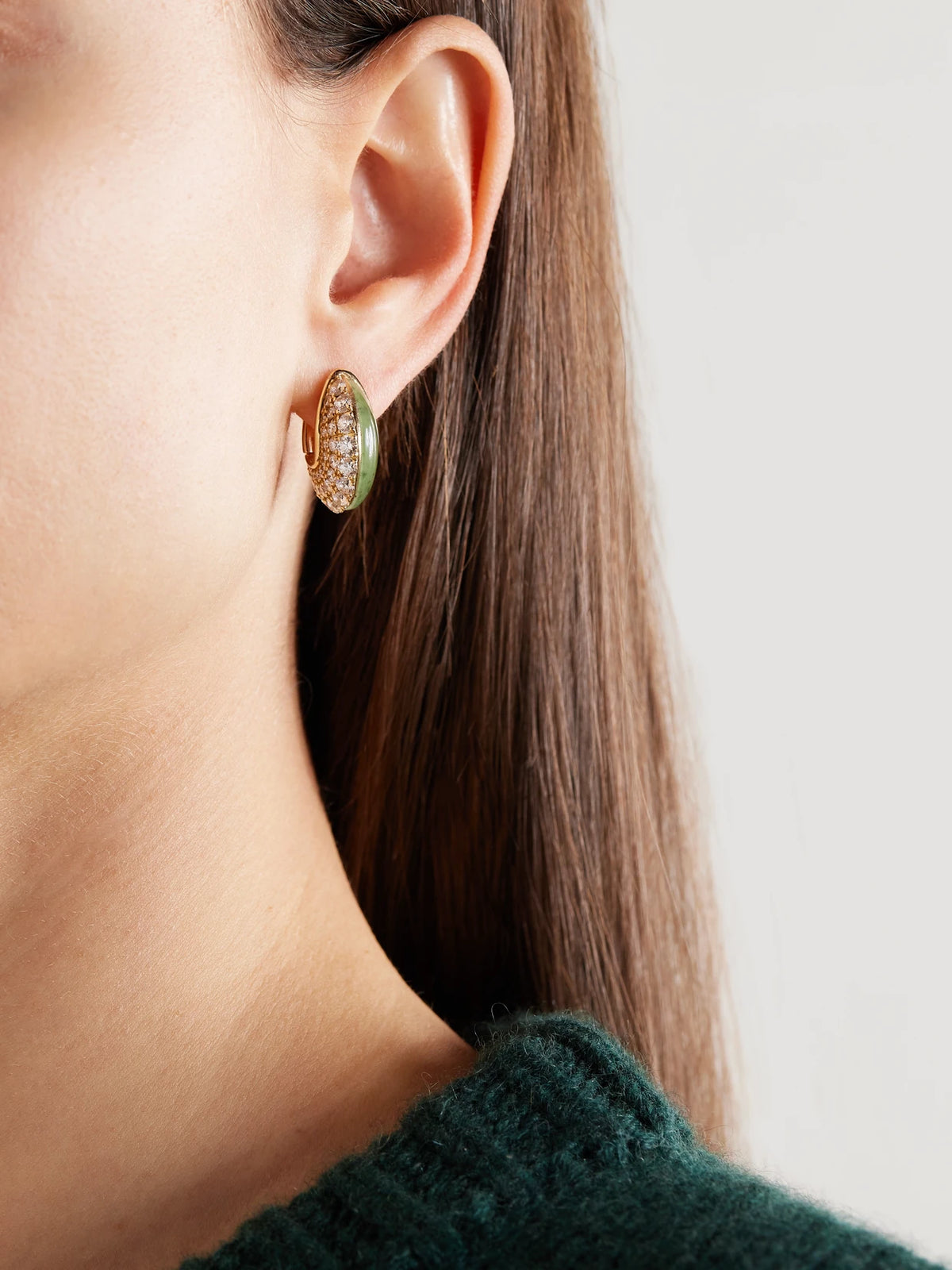 Image of Earrings. Product name - Fluid 18-karat Gold, Diamond And Jade Hoop Earrings in Green colour by brand - Fernando Jorge