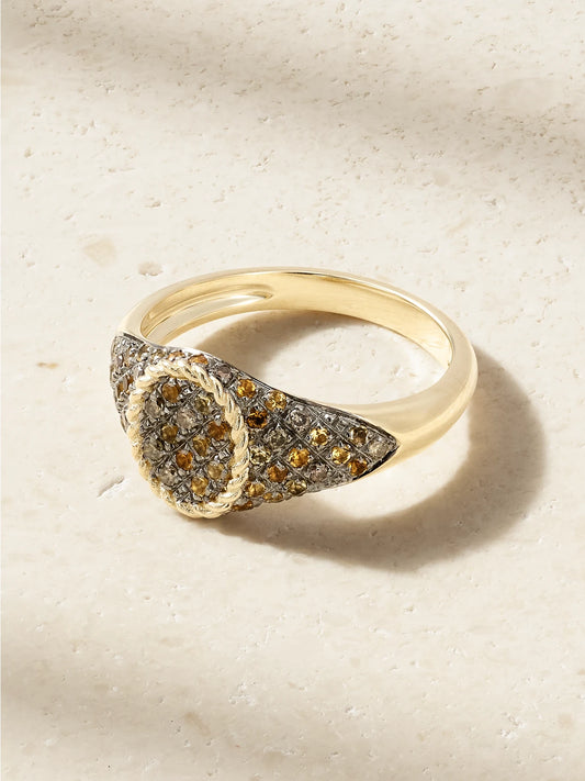 Baby Chevalière Ovale 9-karat Gold, Diamond And Citrine Signet Ring