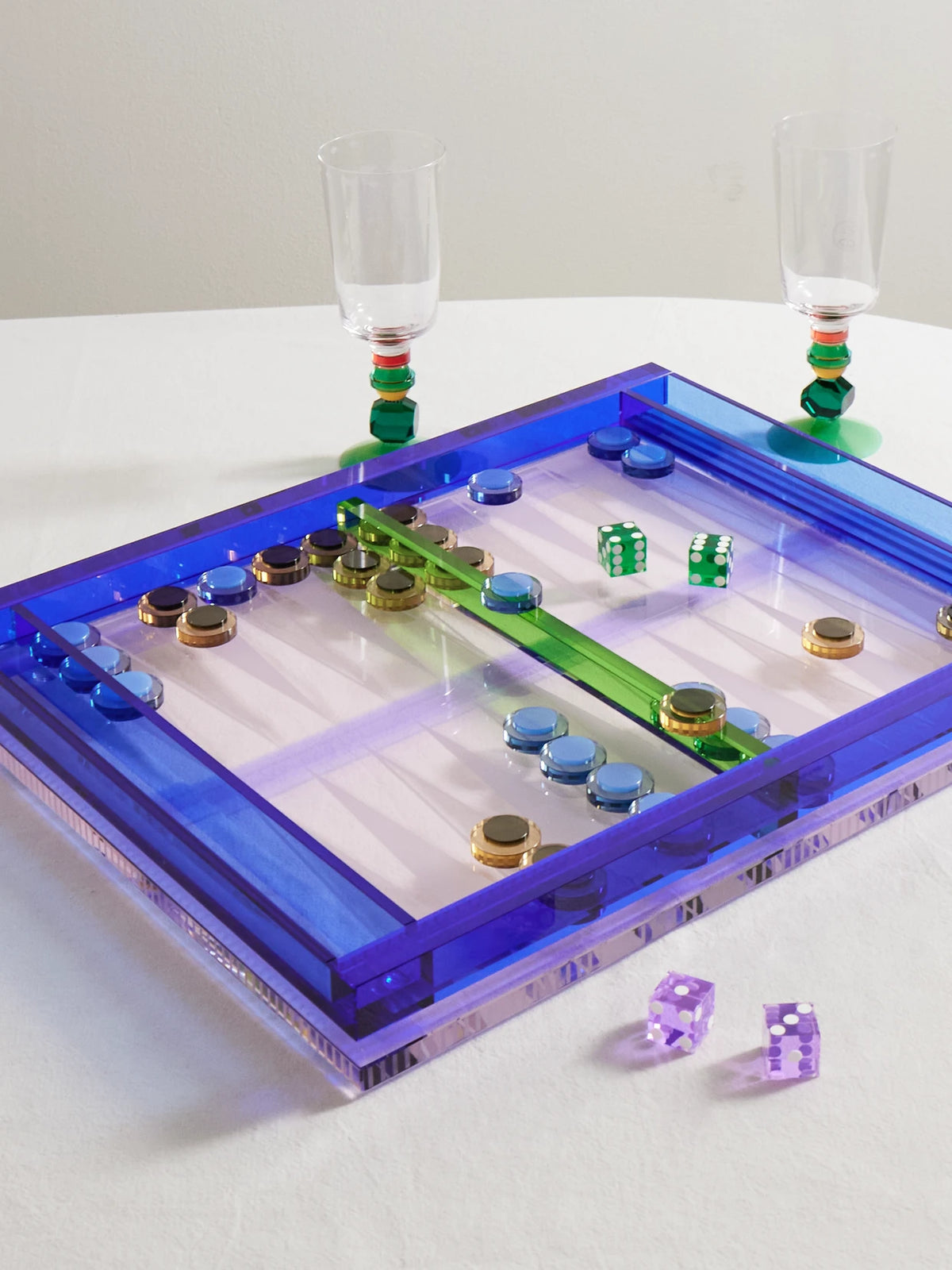 Image of Decor. Product name - Crystal Backgammon Set in Bright blue colour by brand - Reflections Copenhagen