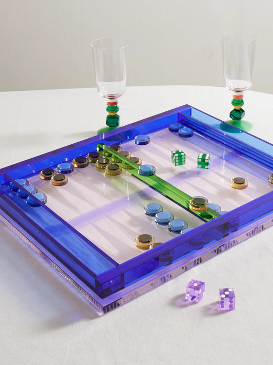 Image of Decor. Product name - Crystal Backgammon Set in Bright blue colour by brand - Reflections Copenhagen