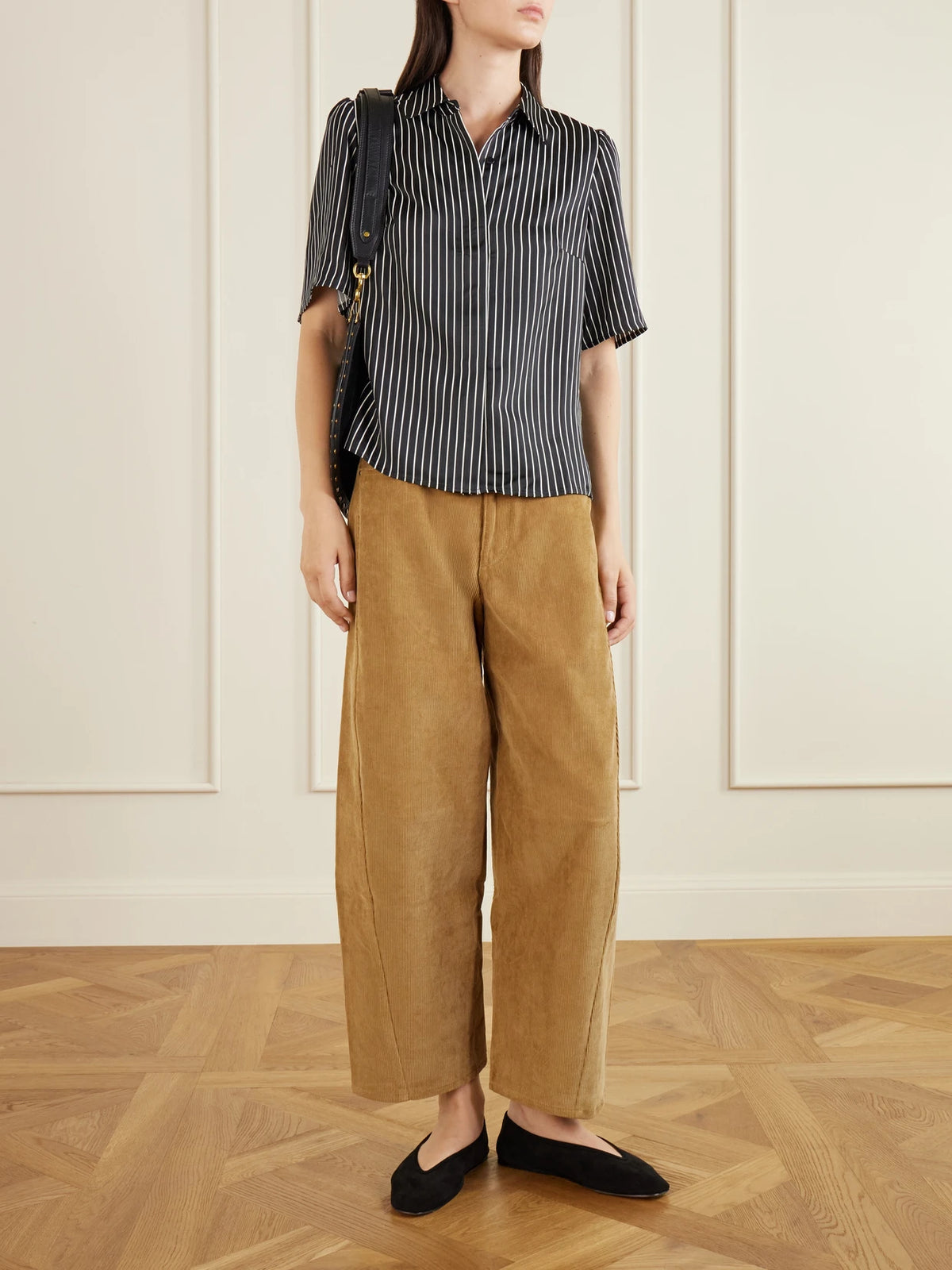Image of Outfit Sets. Product name - Striped Habotai Blouse in Black colour by brand - Maria McManus