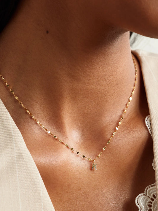 Image of Necklaces. Product name - Initial Sparkle Gold Diamond Necklace in A colour by brand - STONE AND STRAND