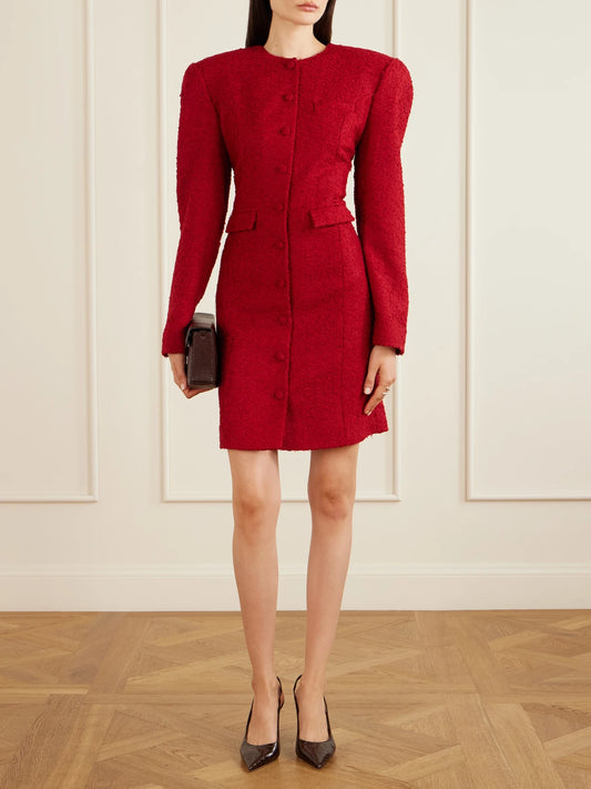 Image of Dresses. Product name - Padded Bouclé Mini Dress in Red colour by brand - Magda Butrym