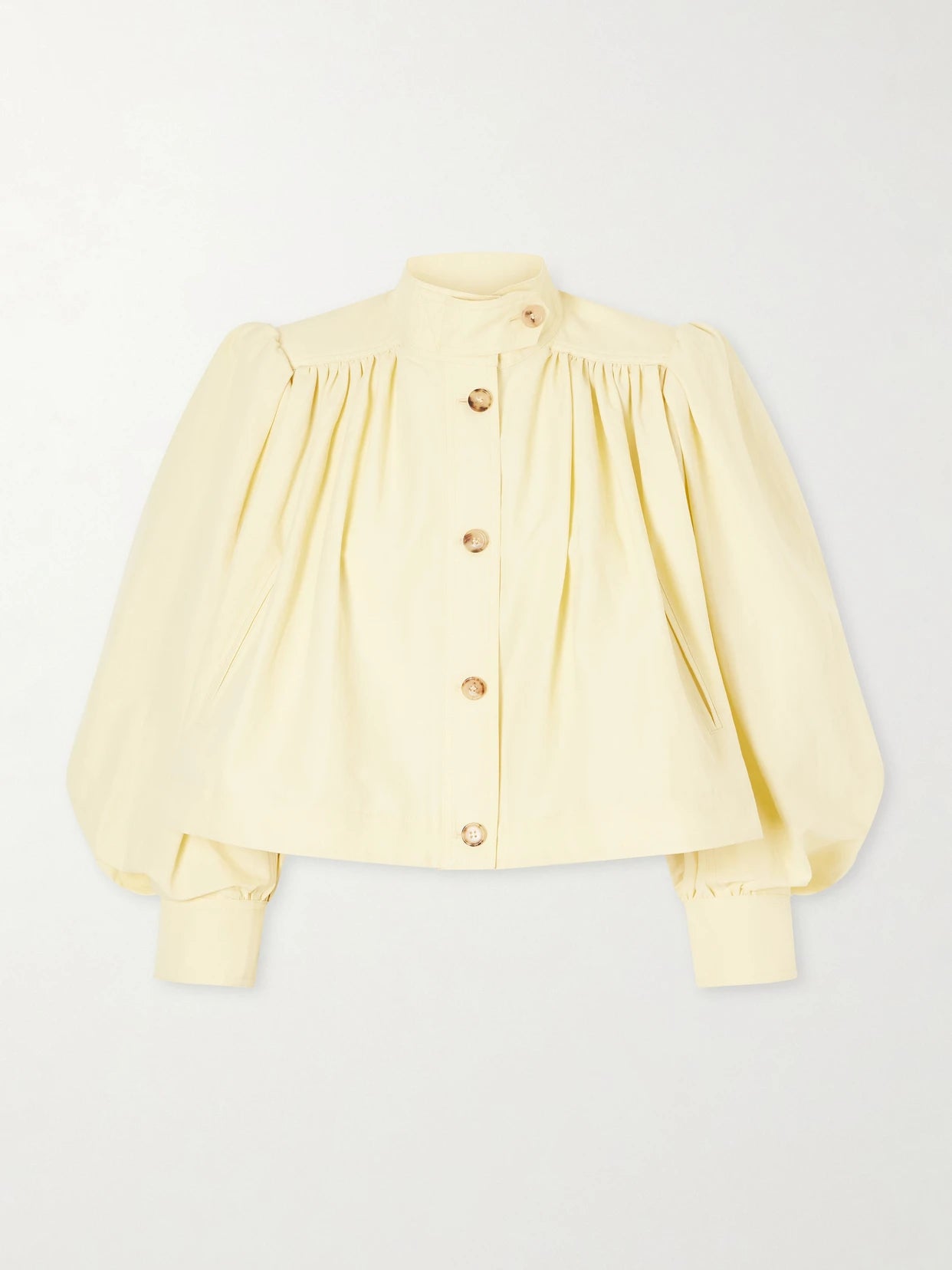 Image of Coats & Jackets. Product name - Gathered Cotton And Linen-blend Jacket in Yellow colour by brand - Chloé