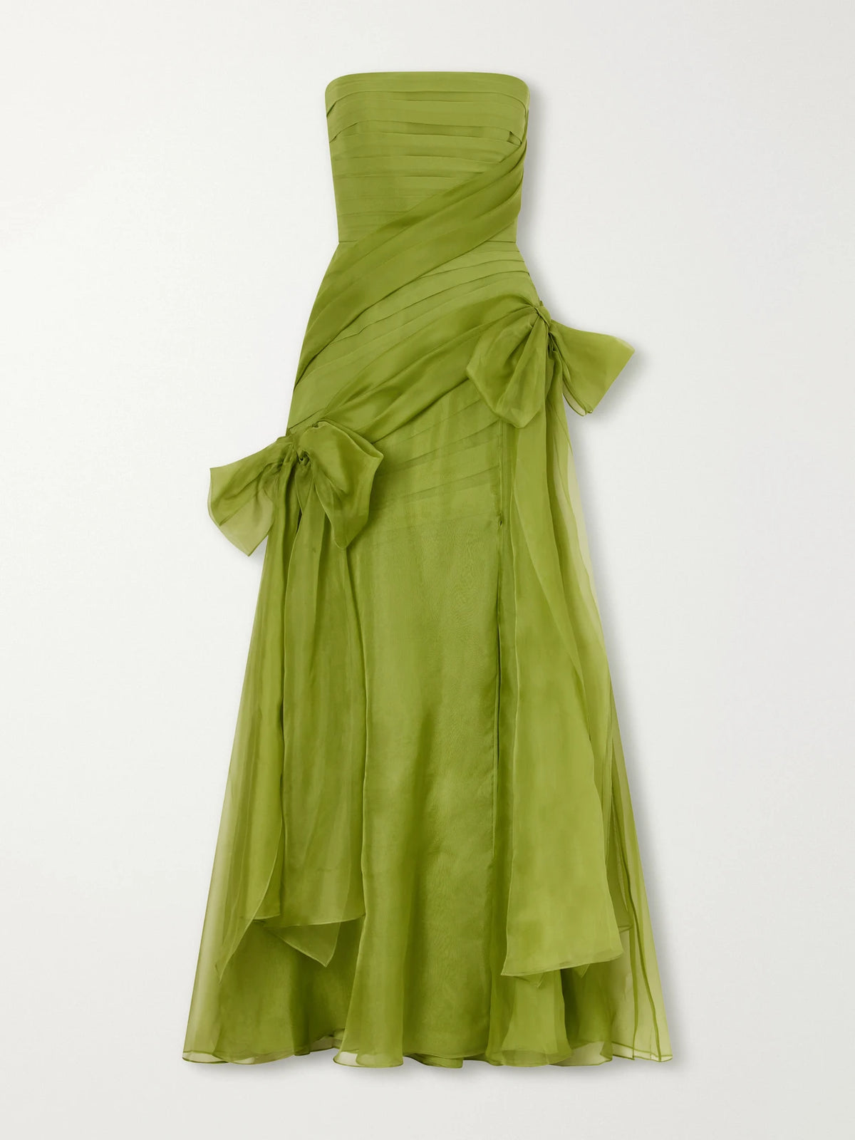Elie Saab Bow-detailed Pleated Silk-crepe And Organza Gown