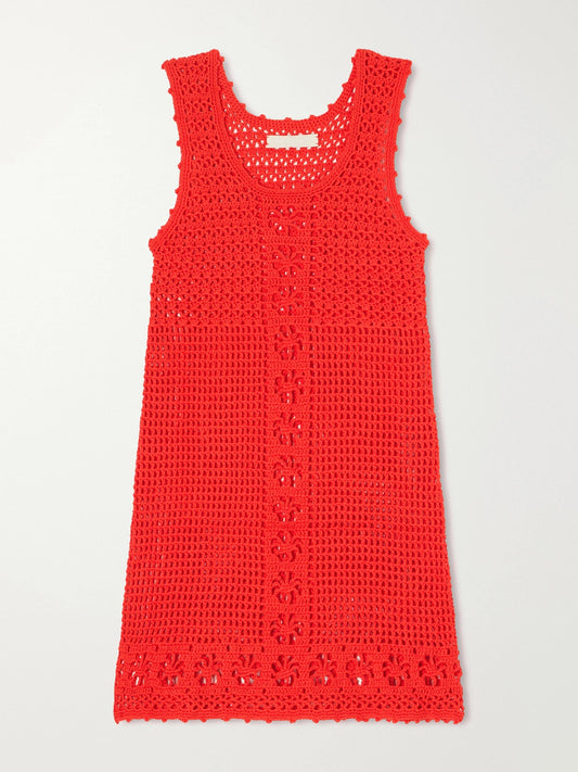 Terry Puesto Poolside Scalloped Crochet-knit Organic-cotton Mini Dress