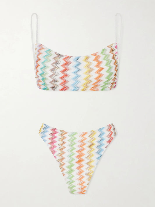 Image of Swimwear. Product name - Striped Crochet-knit Triangle Bikini in White colour by brand - Missoni