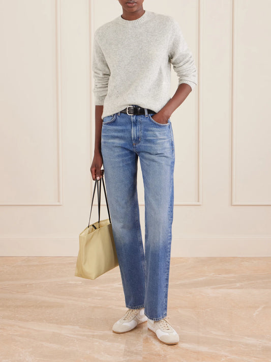 Image of a model wearing Outerwear. Product name - Nimbus Laurel Knitted Cashmere And Silk-blend Sweater in Gray colour by brand - The Elder Statesman