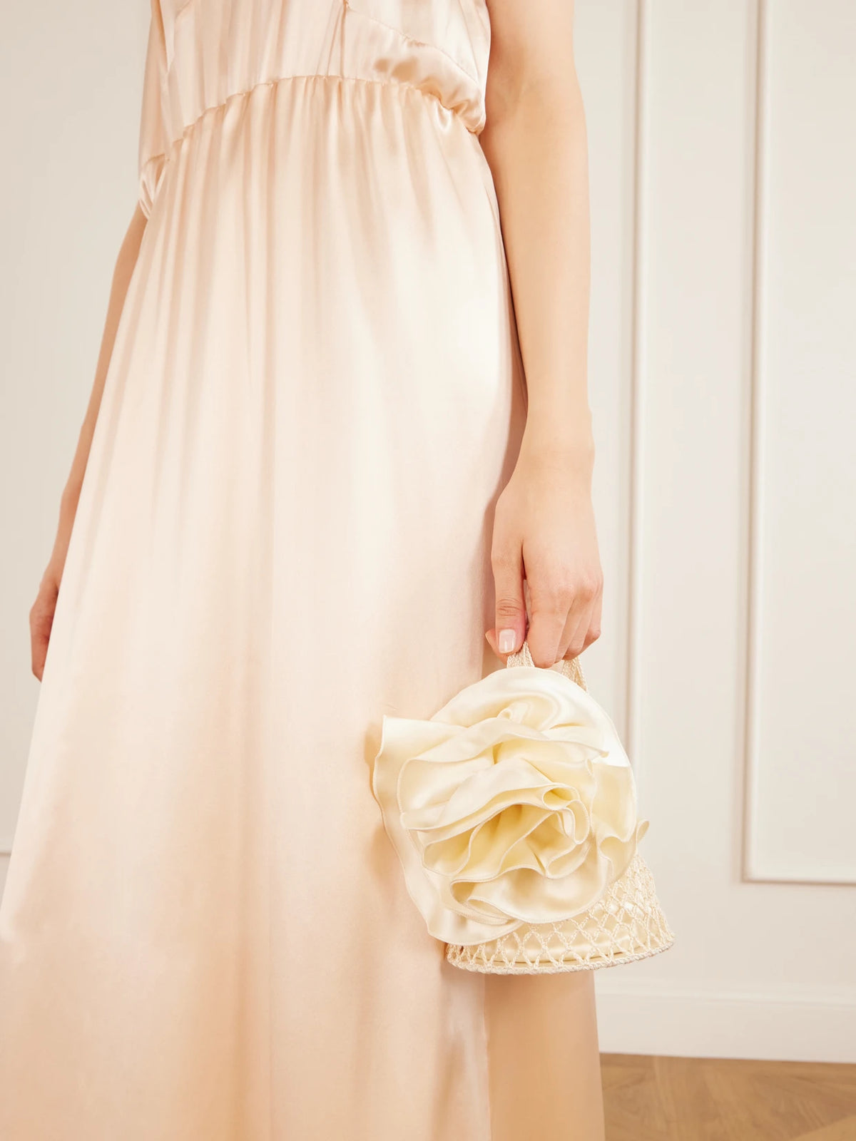 Image of Bags. Product name - Devana Mini Leather-trimmed Silk And Cotton-blend Knitted Shoulder Bag in Cream colour by brand - Magda Butrym
