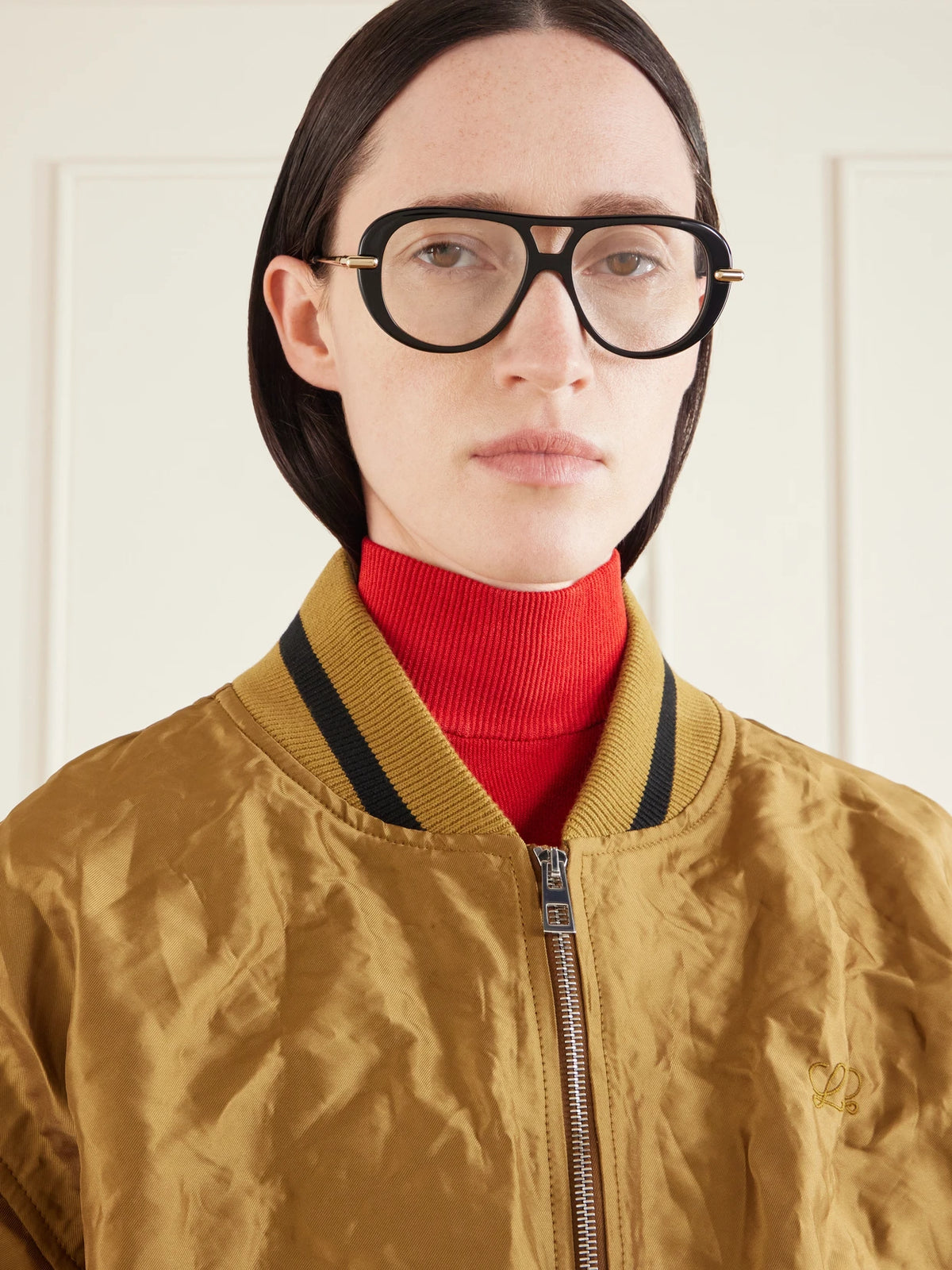 Image of Accessories. Product name - Slim Aviator-style Acetate Sunglasses in Black colour by brand - Loewe