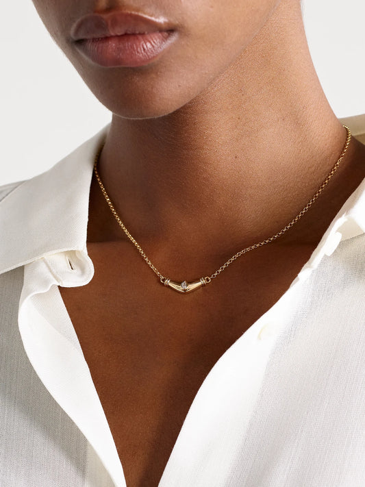 Image of Necklaces. Product name - Karma 18-karat Yellow And White Gold Diamond Necklace in Multi colour by brand - L'Atelier Nawbar